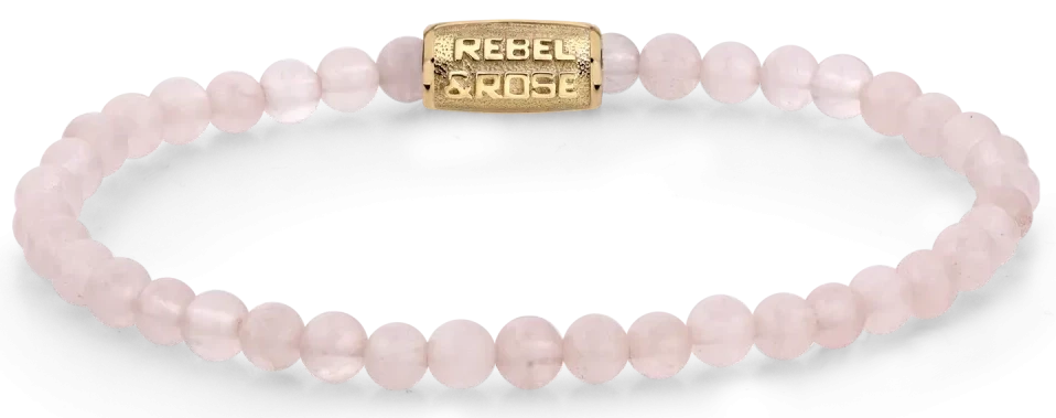 Bracelet rose en pierres de quartz rose de 4 mm avec fermoir en acier inoxydable - Rebel&Rose Modèle : RR-40103-G-S