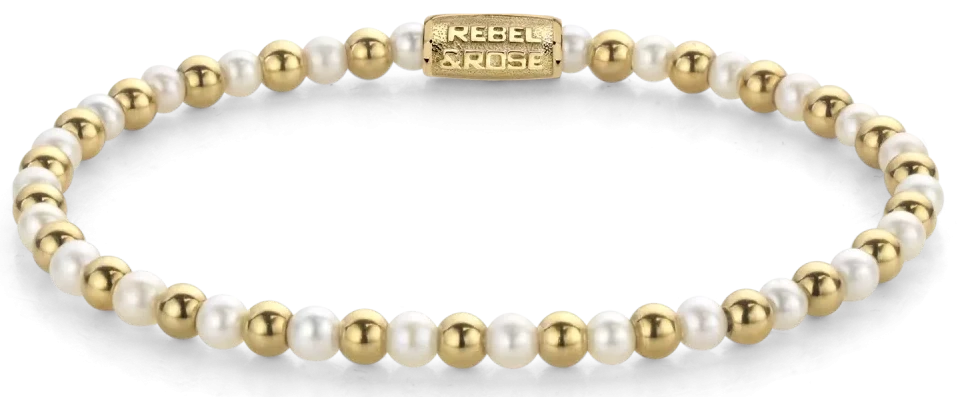 Bracelet avec perles d'eau douce et pierres dorées, fermoir en acier inoxydable