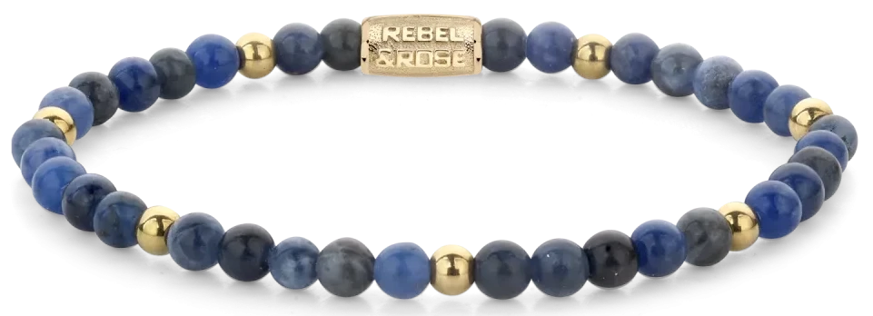 Bracelet avec perles de sodalite bleue et fermoir en acier inoxydable, intercalaires dorés