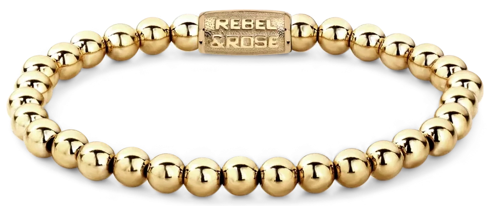 Bracelet avec perles rondes dorées en acier inoxydable, plaqué or 18 carats, avec fermoir