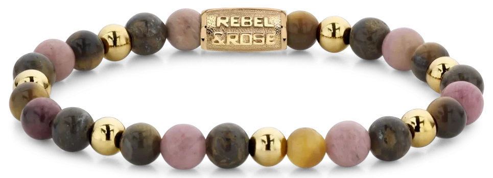 Bracelet en perles de pierres précieuses avec fermoir en métal, Rebel&Rose, perles or rose-gris-jaune