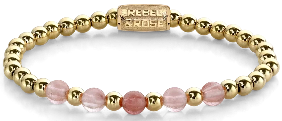 Bracelet avec pierres roses et dorées, fermoir en acier inoxydable Rebel&Rose