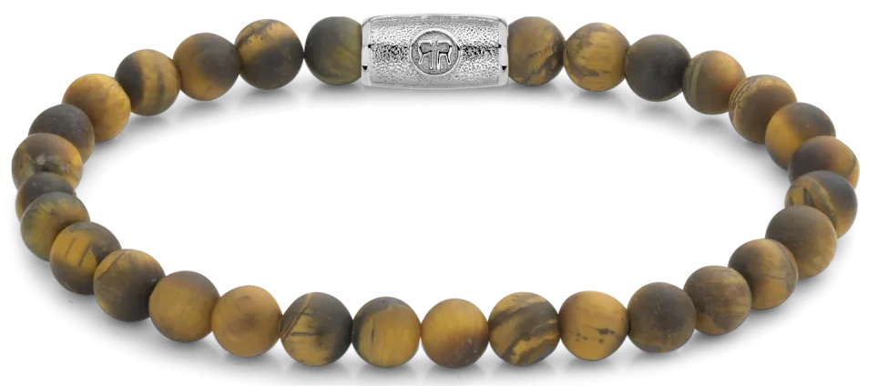 Bracelet en pierre naturelle 6mm aspect œil de tigre avec fermoir en acier inoxydable - Rebel&Rose Modèle : RR-60083-S-M