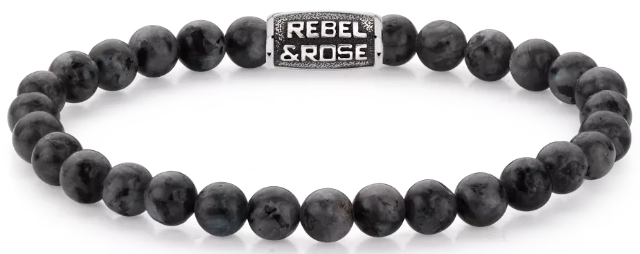 Bracelet avec perles noires de larvikite et fermoir en acier inoxydable Rebel&Rose