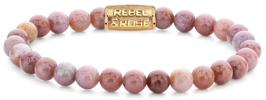 Bracelet en perles de rhodonite rose avec fermoir en métal Rebel&Rose