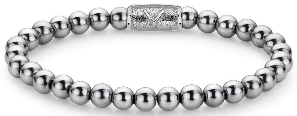 Bracelet en hématite avec perles rondes argentées et fermoir en acier inoxydable, maillons en forme de cercle