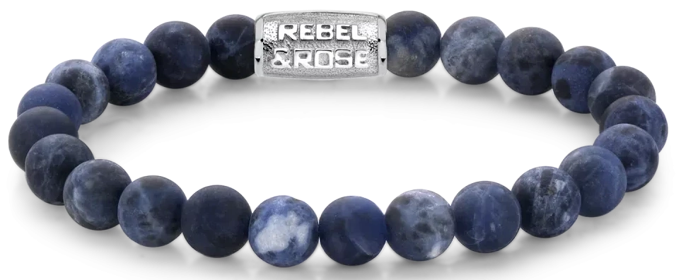 Bracelet en perles de sodalite bleue (8 mm) avec fermoir en acier inoxydable, Rebel&Rose