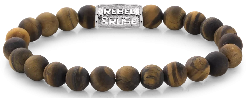 Bracelet avec perles œil de tigre de 8 mm et fermoir en acier inoxydable Rebel&Rose