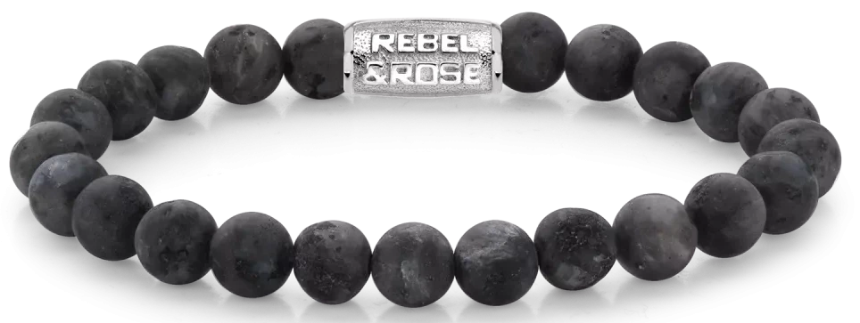 Bracelet en perles de larvikite (8 mm) avec fermoir en acier inoxydable, Rebel&Rose.
