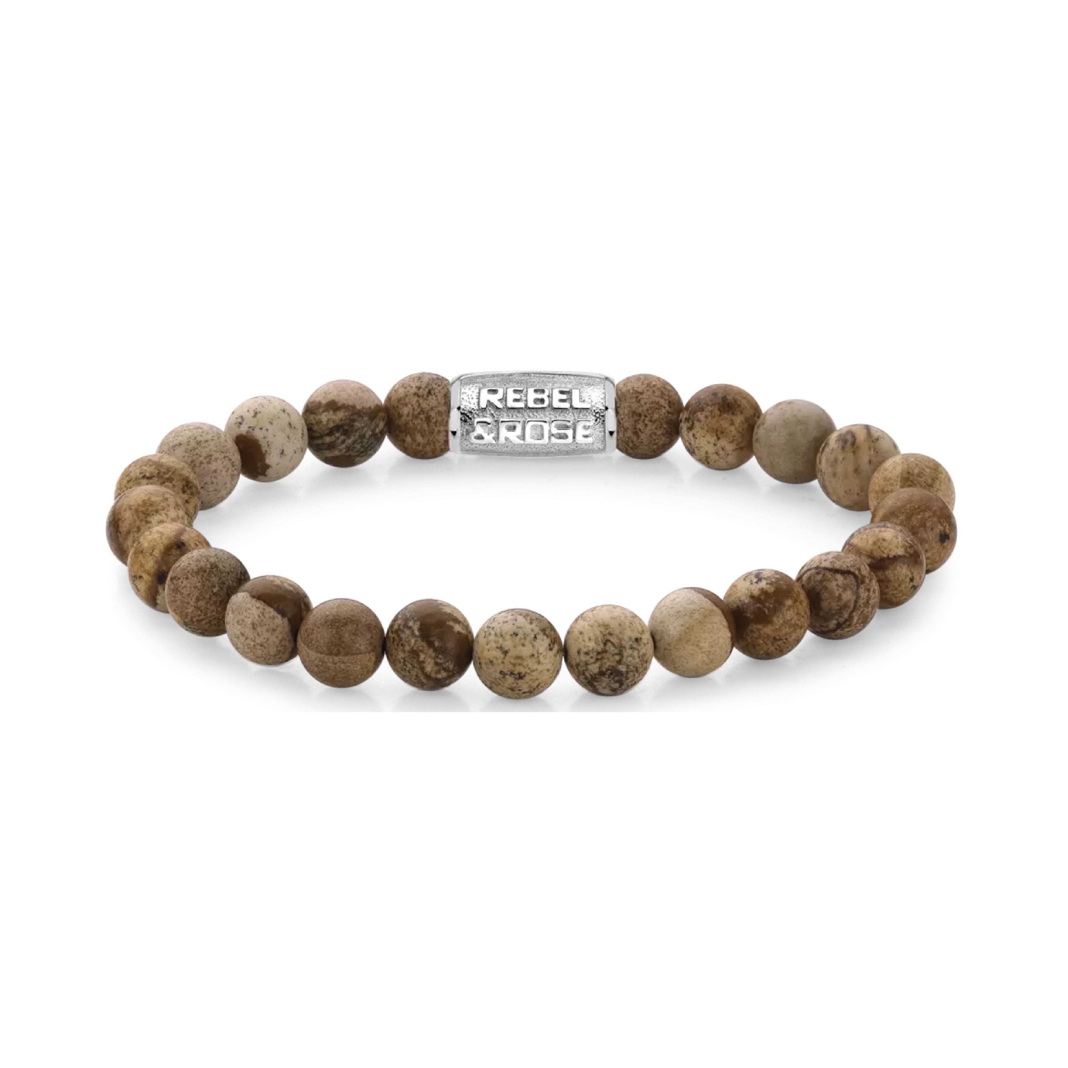 Bracelet en perles de jaspe marron (8 mm) avec fermoir en métal, Rebel&Rose