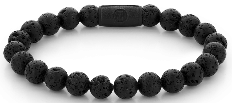 Bracelet avec perles noires et fermoir en acier noir