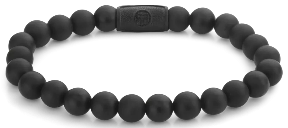 Bracelet avec perles noires et fermoir en acier noir