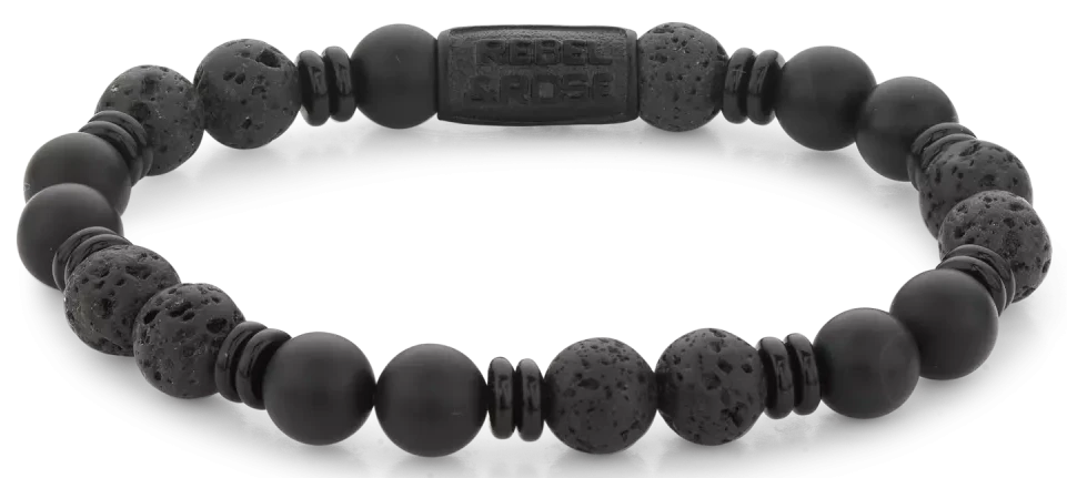 Bracelet avec perles d'onyx noir et fermoir en acier noir