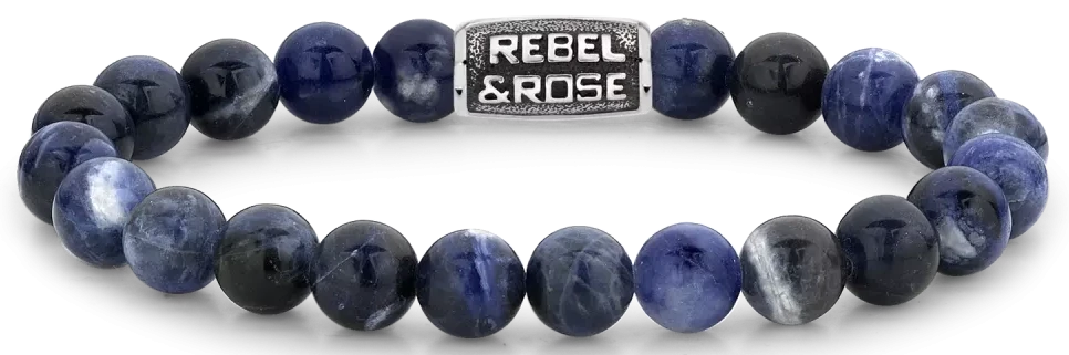 Bracelet en perles de sodalite (environ 8 mm) avec fermoir en métal, Rebel&Rose