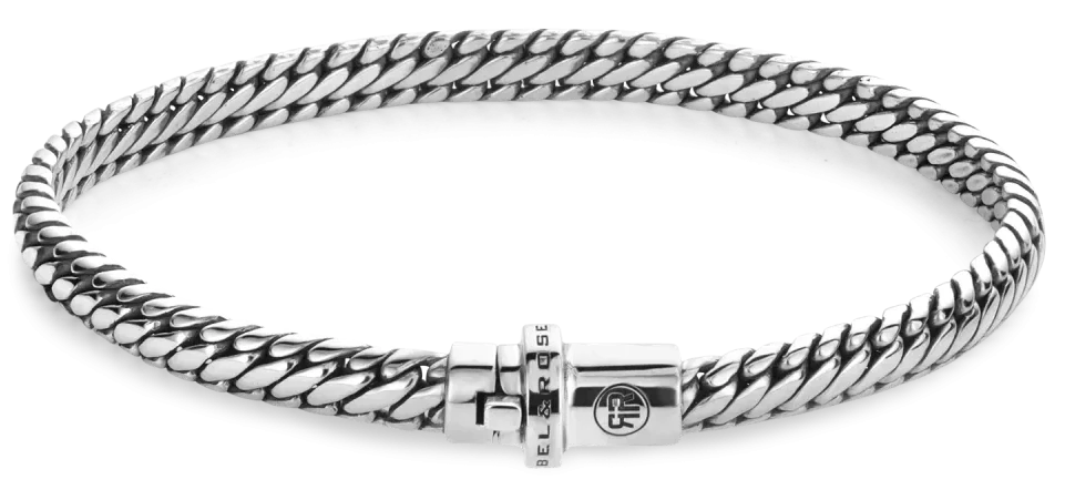 Bracelet gourmette argenté avec maillons, fermoir rectangulaire avec BEL&RO