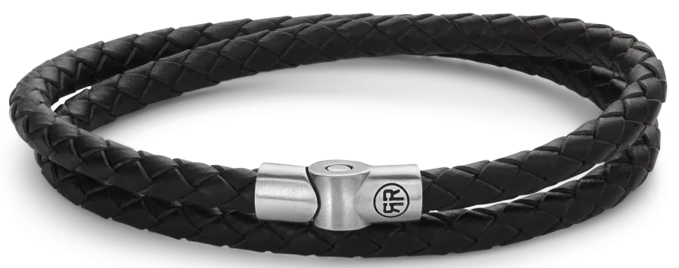 Bracelet en cuir noir tressé avec fermoir en acier inoxydable