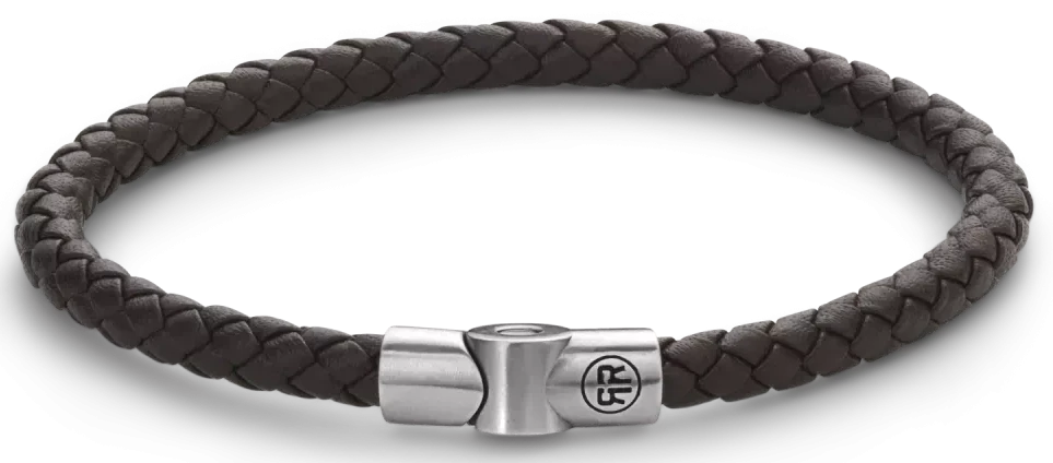 Bracelet en cordon de cuir tressé marron foncé avec fermoir en acier inoxydable
