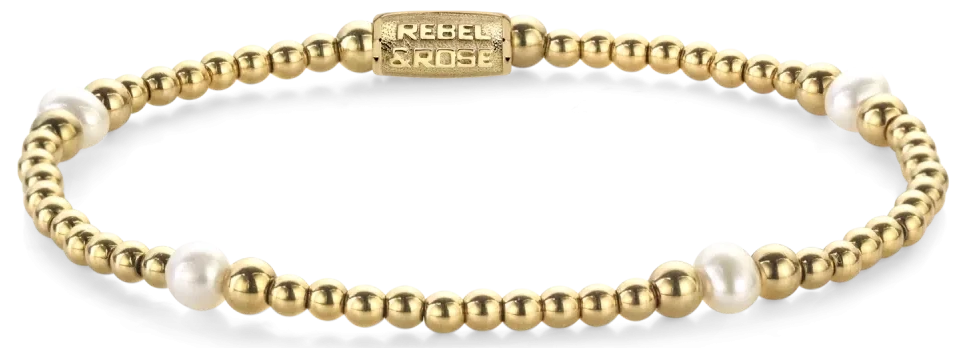 Bracelet en véritables perles d’eau douce de 4 mm, pierres en acier inoxydable plaqué or de 3 et 4 mm et fermoir en acier inoxydable - Rebel&Rose Modèle : RR-40136-G-M