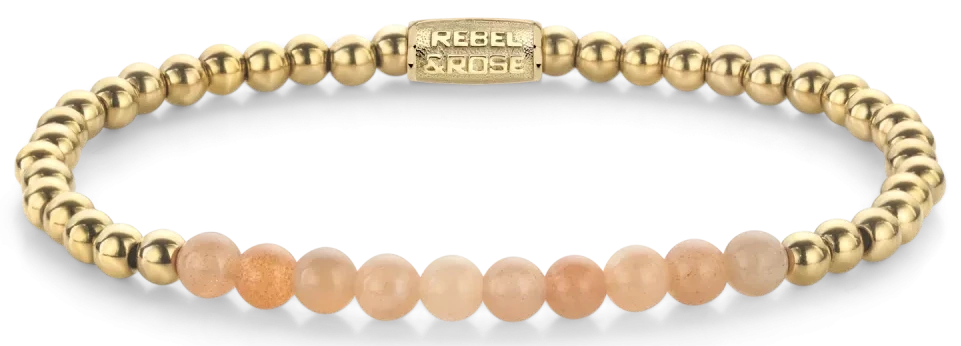 Bracelet avec perles dorées et perles en pierre rose, fermoir en acier inoxydable