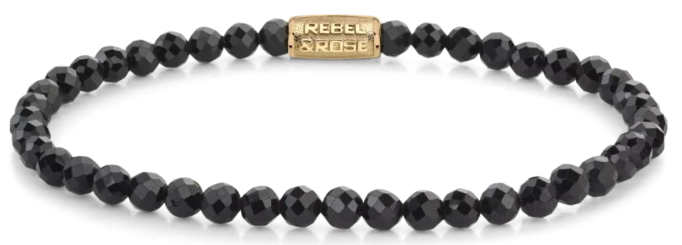 Bracelet avec perles de spinelle noir facettées et fermoir en acier inoxydable, tag Rebel&Rose