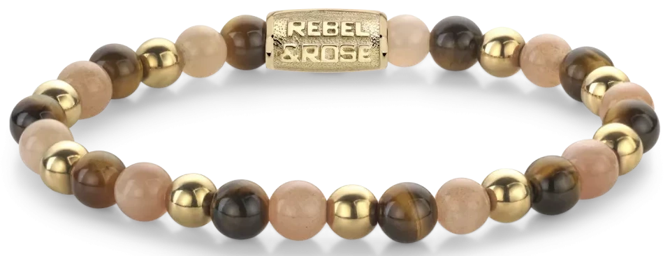Bracelet avec perles de pierre, fermoir doré, gravure REBEL & ROSE