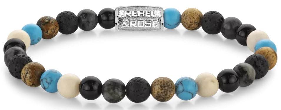 Bracelet en pierre avec perles rondes en pierres précieuses et fermoir gris en acier inoxydable de Rebel&Rose