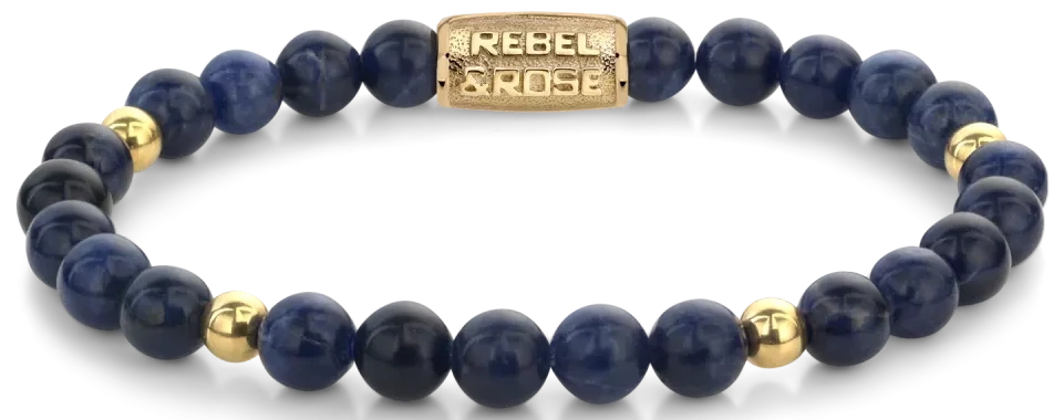 Bracelet en perles de sodalite bleue avec éléments et fermoir dorés Rebel&Rose