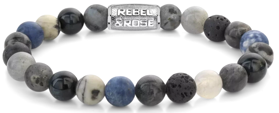Bracelet avec perles de pierres précieuses et fermoir en métal, Rebel&Rose