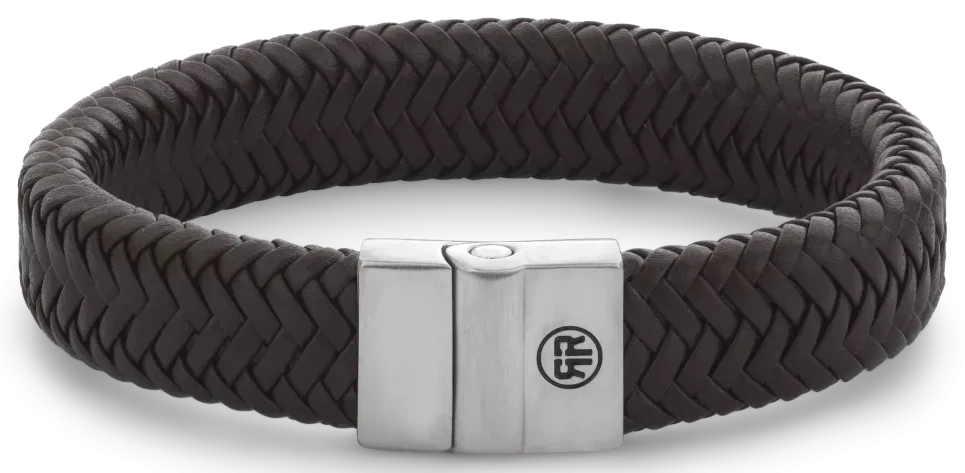 Bracelet en cuir tressé marron foncé avec fermoir en acier inoxydable