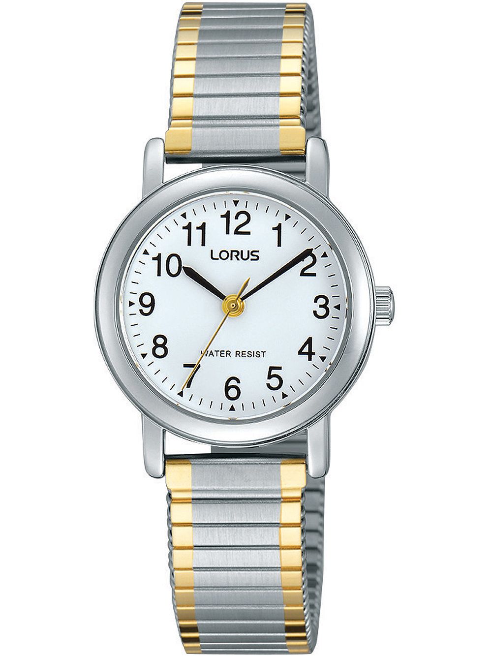Lorus Damenarmbanduhr mit zweifarbigem Metallband, weißem Zifferblatt und Mineralglas