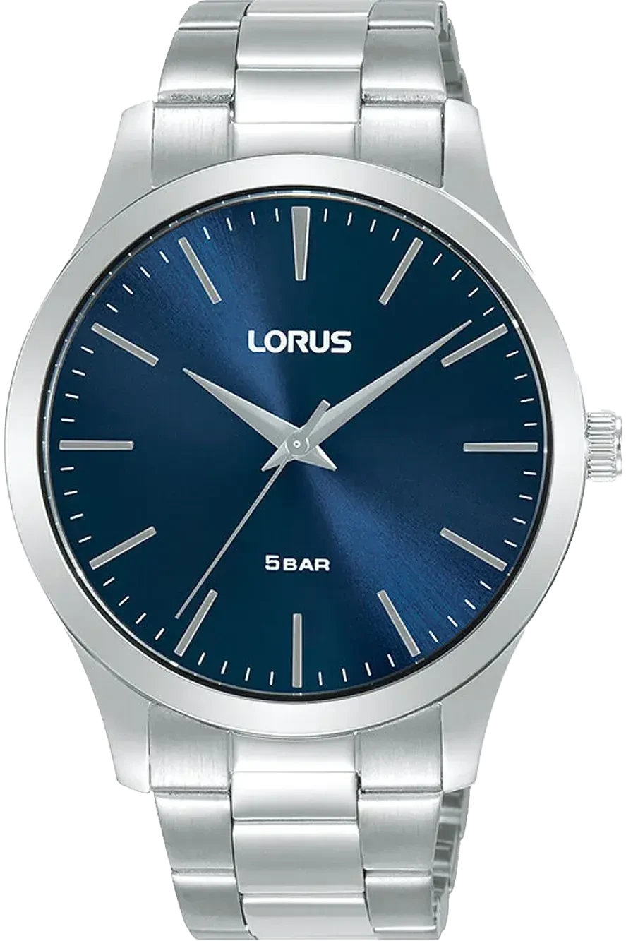 Bracelet de montre pour homme avec cadran bleu Sunray, bracelet en métal argenté et lunette ronde