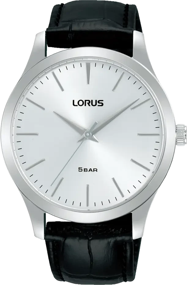 Montre Lorus pour homme avec boîtier argenté, cadran blanc et bracelet en cuir noir