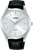 Montre Lorus pour homme avec boîtier argenté, cadran blanc et bracelet en cuir noir