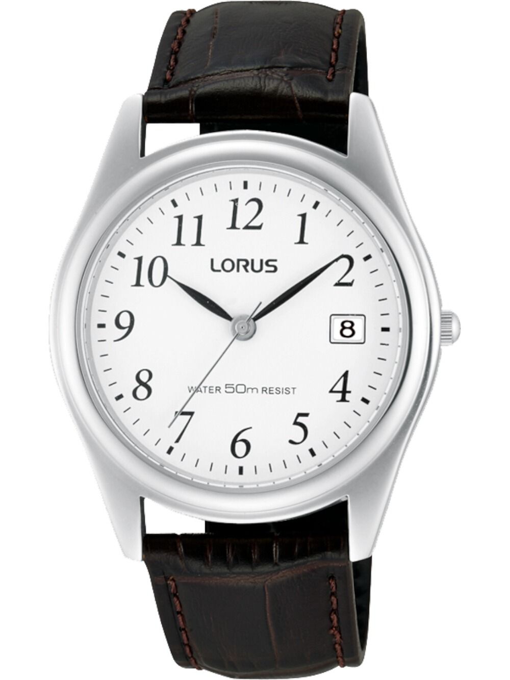 Herrenarmbanduhr mit weißem Zifferblatt und braunem Lederband, 50-m-wasserbeständig