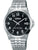 Herren-Armbanduhr mit Metallarmband und schwarzem Zifferblatt, Indexen und Zeigern