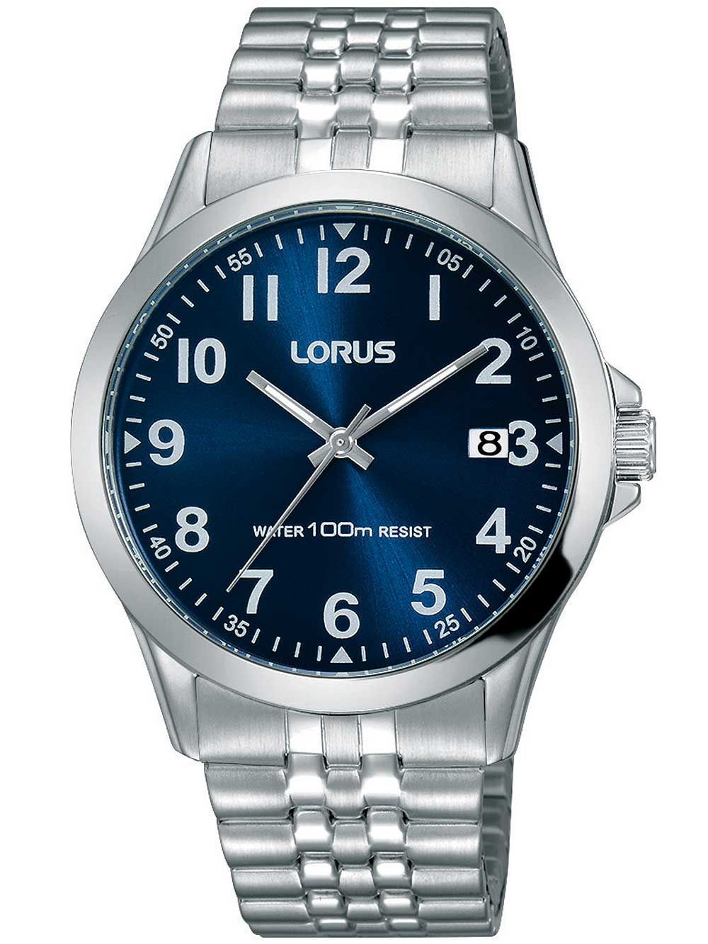Lorus Herrenarmbanduhr mit blauem Zifferblatt und silbernem Edelstahlarmband