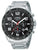 Lorus Herren-Chronograph-Armbanduhr mit schwarzem Zifferblatt, Tachymeter und Metallband