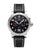 Montre pour homme avec bracelet en cuir noir, boîtier rond en acier et cadran noir