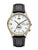 Montre bicolore avec bracelet en cuir noir et cadran blanc, guichet date
