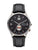 Montre analogique : cadran noir, bracelet en cuir noir, boîtier en titane, grande date et 2e fuseau horaire