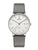 Montre-bracelet grise avec cadran rond, aiguilles et bracelet en cuir