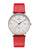 Montre-bracelet avec bracelet en cuir rouge, boîtier argenté et cadran blanc, quartz