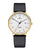 Montre-bracelet avec bracelet en cuir noir, boîtier doré et cadran blanc (quartz saphir)