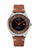 Montre solaire UMR Ruhla avec bracelet en cuir marron, boîtier rond et aiguilles orange