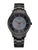 Montre-bracelet avec bracelet en métal noir et cadran gris, aiguilles rouges.