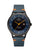 Montre solaire pour homme avec cadran bleu foncé, aiguilles orange et bracelet en textile