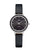 Montre pour femme UMR RUHLA avec bracelet en cuir noir, boîtier argenté et lunette étincelante