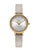 Montre pour femme avec bracelet en cuir clair, cadran blanc et lunette ornée de strass