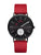 Montre pour femme avec cadran noir, détails rouges et bracelet en cuir rouge