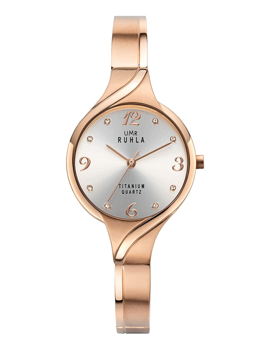 Montre pour femme couleur or rose avec cadran rond, mouvement à quartz en titane et index